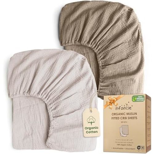 100% Organic Cotton 2 PK Baby Muslin Fitted Crib Sheets 28x52 in