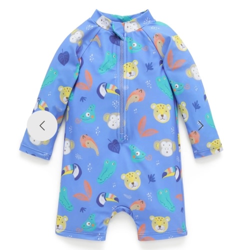 Jungle Faces Long Sleeve Rashie Sunsuit - Baby & Kids Swimwear - Purebaby - Purebaby