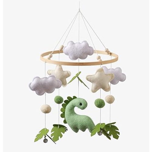 Moyii Baby Crib Mobile for Nursery - Handmade Felt Dinosaur Hanging Mobile - Green Dino Ceiling Decor for Boys Girls - Neutral Boho Jungle - Newborn Baby Shower Gift