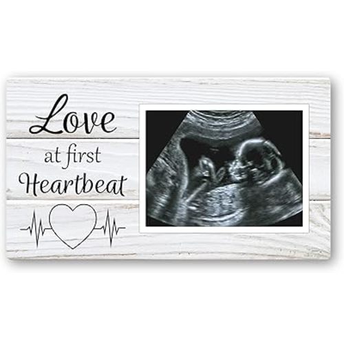 Love at First Heartbeat Ultrasound Picture Frames Fridge Magnet, Rustic Keepsake Sonogram Picture Frame, Nursery New Mom Gifts, Baby Shower Gifts, Newborn Essentials Must Haves, Protective Photo Frame