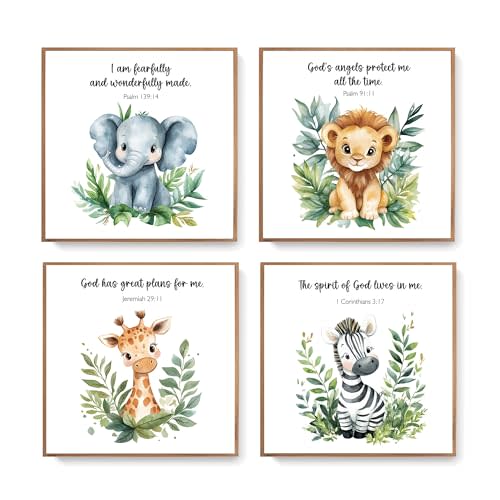 LARTSFRO Woodland Animal Bible Verse Wall Art Prints, Set of 4, 10x10 Inch, Unframed, Nursery Room Decor