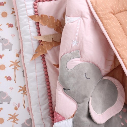 The Peanutshell Organic Cotton Crib Bedding Set for Baby Girls, Safari Oasis, 4 Pieces