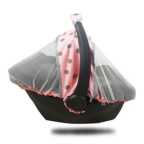 Mosquito Net for Baby Car Seats –Car seat net for Newborn Carrier-Breathable mesh net for Infant Car Seats, Carrier, Elastic Edge, Kick Proof, Polka dot, White, Patent Design