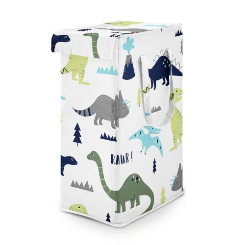 Sweet Jojo Designs Boy Foldable Laundry Hamper with Handles Mod Dinosaur Blue and Green