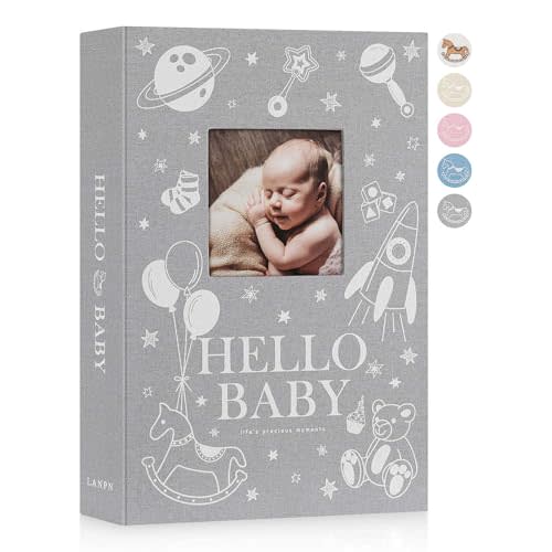 Lanpn Baby Photo Album 4x6 300 Pockets, Linen Newborn Bebe Ultrasound Photo Album with Memo Writing Area, Cover Photo Book, Picture Album for kids, Baby Boy Memory Book Keepsake Grey