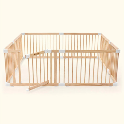 HARPPA Wooden Baby Gate Playpen | Non-Toxic Foldable DIY Adjustable Play Yard for Infants & Toddlers – Natural Finish Baby Fence for Small & Large Spaces