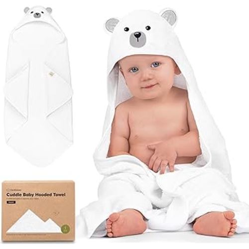 KeaBabies Hooded Baby Towel for Newborn - Viscose Derived from Bamboo Large Baby Bath Towels with Hood for Boys, Girls, Toddler, Extra Absorbent & Soft Newborn Bath Essentials (Polar, Regular)