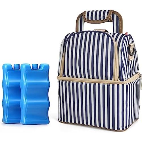 NCVI Breastmilk Cooler Bag with 2 Ice Pack, Breast Pump Bag with Cooler Fits 6 Bottles, Double Layer Breast Milk Baby Bottle Cooler Bag, for Travel, Nursing Mom Daycare, Work, Picnic (Stripe)