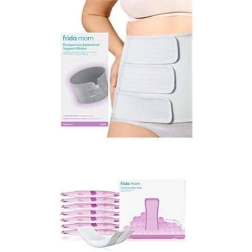Frida Mom Belly Binder, Adjustable Compression Wrap + 2-in-1 Postpartum Pads, Absorbent Perineal Ice Maxi Pads, Instant Cold Therapy Packs, Postpartum Recovery Bundle