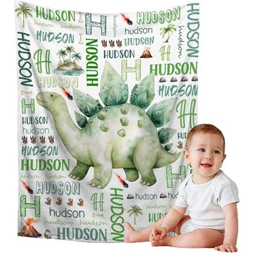 Personalized Dinosaur Blanket with Name, Swaddle Blanket for Toddlers & Infants, Stroller & Crib Decor, Birthday Gift, 30"x40" - Toddlers/Pets Size