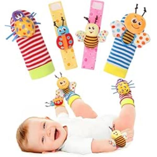 Bloobloomax Wrist Rattle Socks and Foot Finder Set, Infant Girl Boy Toys for Babies 0-36 Months, Newborn Hand & Foot Toys for 0 to 3 Years, Baby Shower Gifts Set Easter Basket Stuffer