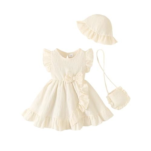 SODLON Baby Girl Dress Infant Girls Summer Dresses Toddler Clothes 3M-4T | Baby Summer Clothes Outfits, Ruffle Sleeveless Party Dresses, Infant Wedding Guest Dress, Beach Vacation Sundress with Hat