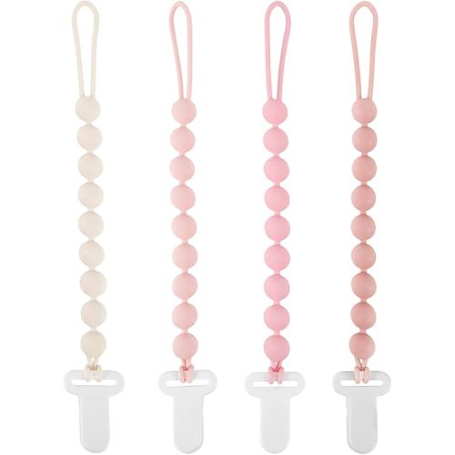 MINMUNJIU Pacifier Clips Baby Girl, 4 Pack One Piece Flexible Soft Binky Clips Silicone Pacifier Holder Clip for Girls, Baby Girl Newborn Essentials