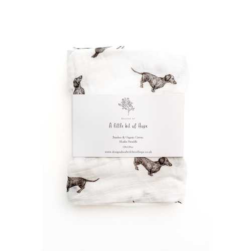 Dachshund Muslin Swaddle Blanket - Organic Cotton Bamboo Blend