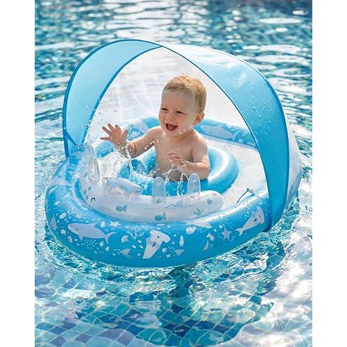 ZOOMSNAIL Baby Pool Float, Inflatable Kids Pool Floats with with Canopy UPF50+ Sun Protection for Baby 6-36 Months, Infant Swimming Float with Adjustable Safety Seat for Boys Girls