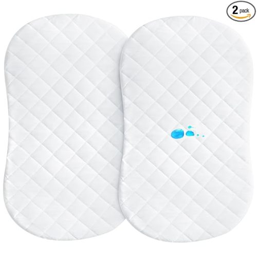 Bassinet Mattress Pad Cover 30" x 18" Fit for Halo BassiNest Swivel/Flex/Glide/Premiere & Luxe Series Sleeper, Waterproof Bassinet Mattress Protector Quilted Bassinet Sheets 2 Pack