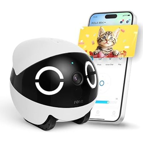 Enabot EBO ROLA Mini 2K Camera Robot: Movable Pet Camera Battery-Powered with Phone App, Indoor Cam w/One-Touch Call, 2-Way Talk, Night Vision, Motion Detection, Video Recording