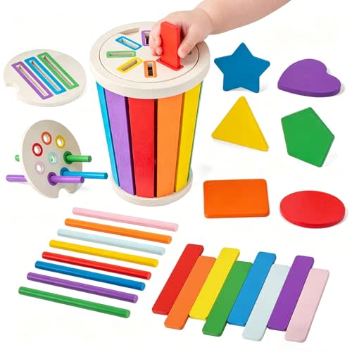 Smartwo Montessori Toys for 1-3 Year Old, Wooden Color Sorting Learning Toys for Toddlers, Fine Motor Skills Matching Games,Sensory Development Educational Toy,18 Month+ Baby Boys Girls