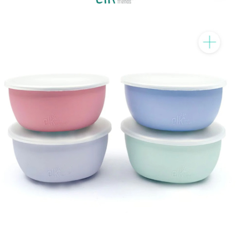 Stainless Steel Bowl with Silicone Sleeve + Lids