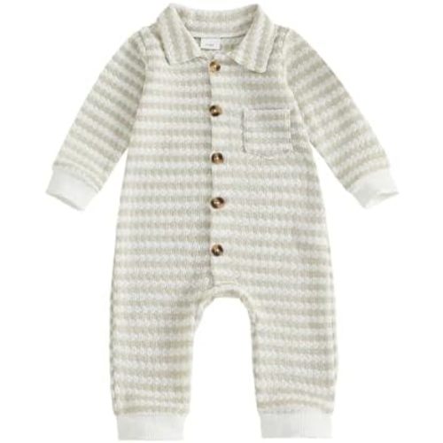 Thorn Tree Baby Boys Clothes Infant Knit Romper Long Sleeve Newborn Outfits Button Closure Turn Down Collar Jumpsuit