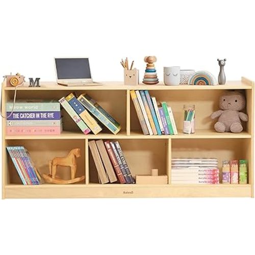 Large Toy Storage Organizer, 2-Shelf Montessori Bookshelf, 5-Section Kids Bookshelf, Wooden Storage Cabinet for Classroom, Kids Bookcases and Toddler Toy Shelf for Kids Room, Playroom, Nursery