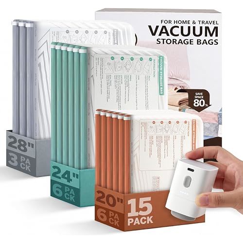 15 Pack Vacuum Bags for Travel with Pump, Cordless Vacuum Seal Bags for Clothing Travel, Compression Packing Cubes for Luggage, Space Saver Vacuum Storage Bags