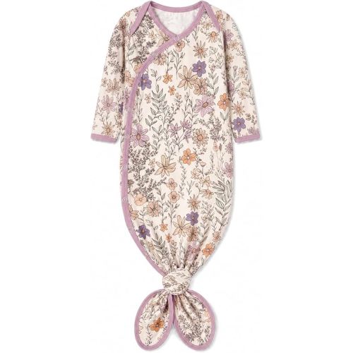 Copper Pearl Baby Gown - Knotted Newborn Sleepers for Baby Boy and Girl, Soft Stretchy Long Sleeve Infant Gowns with Bottom Tie and Hand Mittens, Perfect Hospital Coming Home Outfit (Flora)