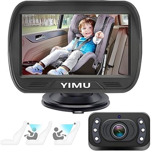 YIMU 720P Rear Seat Baby Car Camera, Car Headrest Quick-Install Monitor, Night Vision, 360° Rotatable (KB42 with USB Cable)