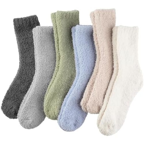 Plush Slipper Socks Women - Colorful Warm Fuzzy Crew Socks Cozy Soft for Winter Indoor