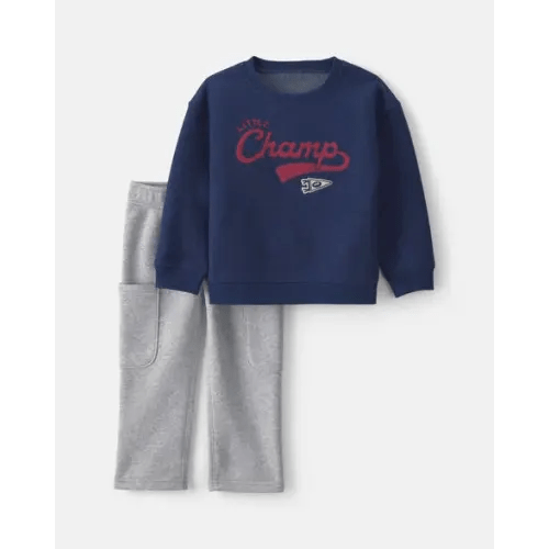 Toddler Boy 2-Piece 'Little Champ' Football Fleece Top & Pant Set - Navy Blue/Grey | Carter's