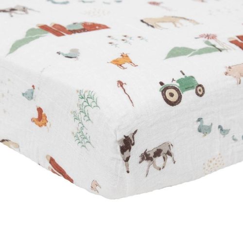 Little Unicorn Cotton Muslin Crib Sheet - Farmyard: Fits Maximum Mattress Depth 9, Abstract Pattern, Woven Construction