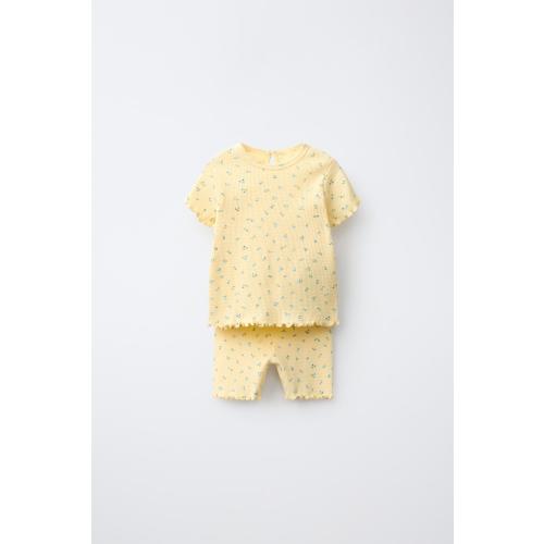 Ribbed Floral Biker Shorts + Tee Shirt Set