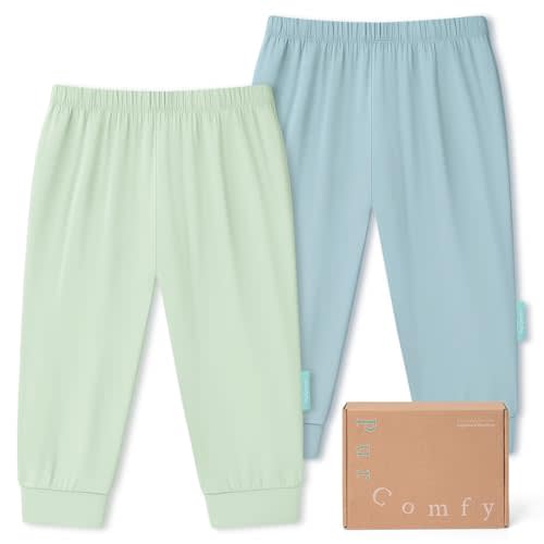 PurComfy Bamboo Viscose Baby Pants, Unisex 0-24 Months, 2-Pack | Supersoft Jogger Pants, Elastic Waist