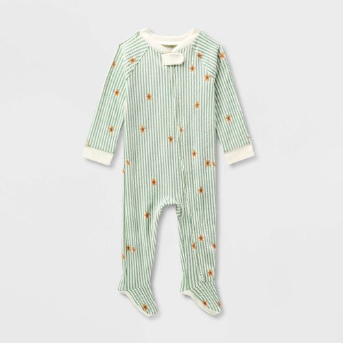 Baby Gingerbread Striped Ribbed Holiday Matching Family Footed Pajama - Wondershop™ Cream