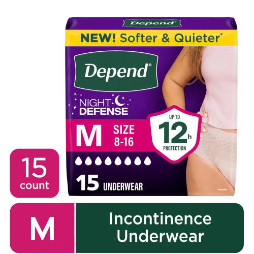 Depend Night Defense Incontinence Underwear for Women, Adult Diapers, M, 15 Count HSA/FSA Eligible