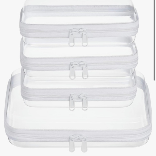 4 pcs Clear Zipper Pouches,Hard Shell Zipper Case, Toiletry Bag for Travel, CLear Diaper Bag, Toiletry Pouch, Travel Organizer, Cosmetic Bag,Toy Storage Bins (M+3S)