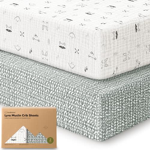 KeaBabies 2-Pack Muslin Crib Sheets for Boy, Girl, 52x28 Fitted (Nordic) | 100% Organic Cotton Fitted Baby Crib Mattress Sheet, Soft Breathable Standard Toddler Bed Cover Bedding Set, Neutral, Durable