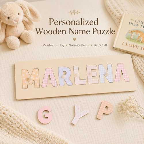 Personalized Wooden Name Puzzle, Custom Baby Name Puzzle, Montessori Toddler Toy, Pastel Nursery Decor, Baby Shower Gift,First Birthday Gift