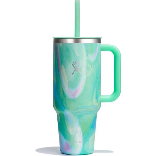 Hydro Flask Travel Tumbler with Handle, Lid and Straw - Insulated Stainless Steel in 40 Oz Jelly Green