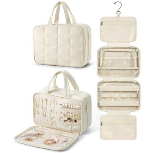 Generic Travel Toiletry Bag Hanging Travel Bag Puffy Makeup Cosmetic Bag Organizer, Carry-on Travel Accessories Essentials, Beige-M