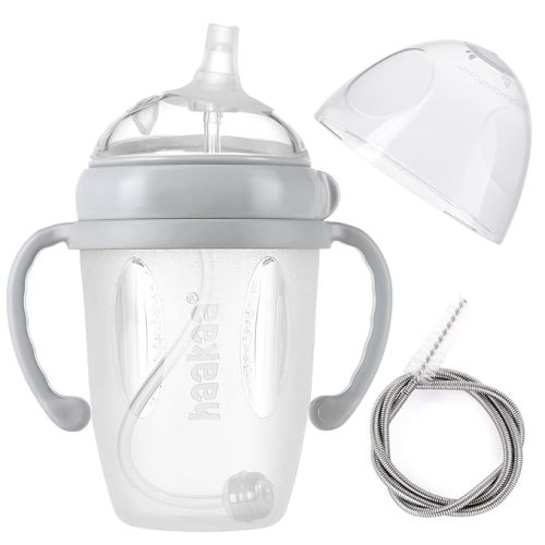 haakaa Weighted Straw Sippy Cup for 6+ Month Old, Silicone Baby Straw Cup Toddler Water Bottle with Straw Brush, 8oz/250ml, Grey
