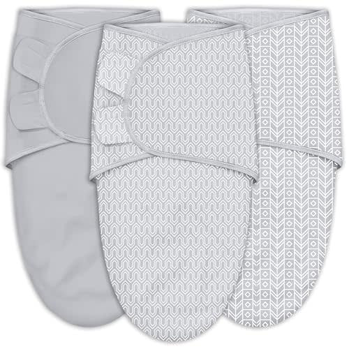 SWEET DOLPHIN 3-Pack Baby Swaddle Sleep Sacks - Newborn Swaddle Blanket with Soft Cotton - Ergonomic Wrap for Boys and Girls, 0-3 Months, Grey