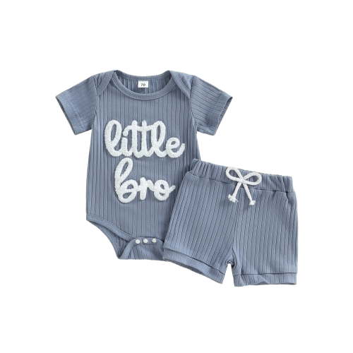 BemeyourBBs 2Pcs Newborn Boy Litter Brother Outfit Infant Summer Clothes Short Sleeve Little Bro Letters Embroidery Romper and Elastic Waist Shorts Set