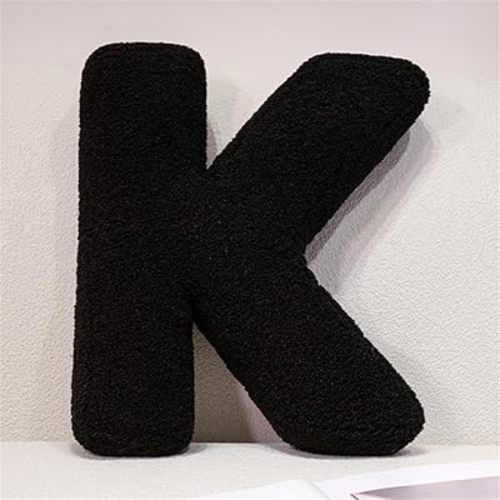 Black Letter Pillow - Soft Plush Alphabet Throw Pillow, A to Z Decorative Initial Pillow for Couch, Sofa, Bed, Car, Kids Room - Monogram Letter Cushions for Home Decor, Gift, Photo Prop (K)