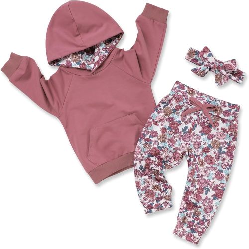 Baby Girl Clothes,Hoodie Tops Floral Pant with Cute Headband Baby Girl Fall Outfits