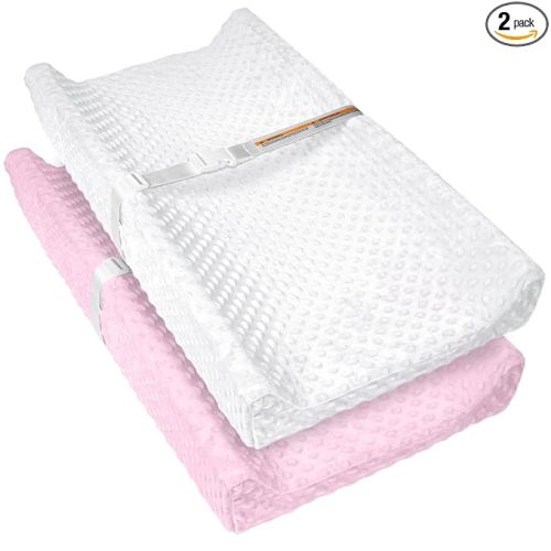 2 Pack Baby Changing Pad Covers, Super Soft Plush Dot Diaper Changing Table Covers Fit 32x16 Inch Changing Table Pad for Baby Boys & Girls