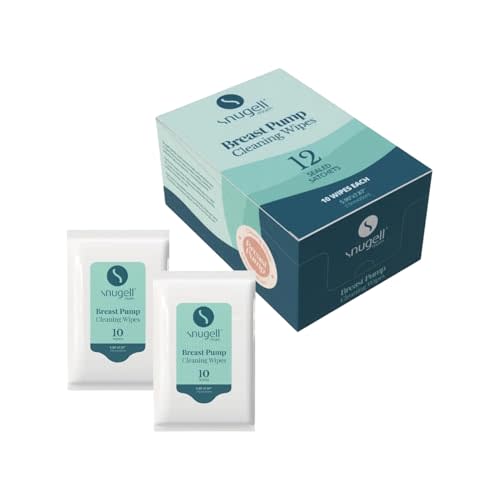 Snugell Breast Pump Wipes, 120 Count (12 Individually Wrapped Packs) - No-Rinse, Hypoallergenic, Unscented Cleaning Wipes - Safe for Pump Parts, Bottles, Pacifiers and Accessories - Travel Friendly