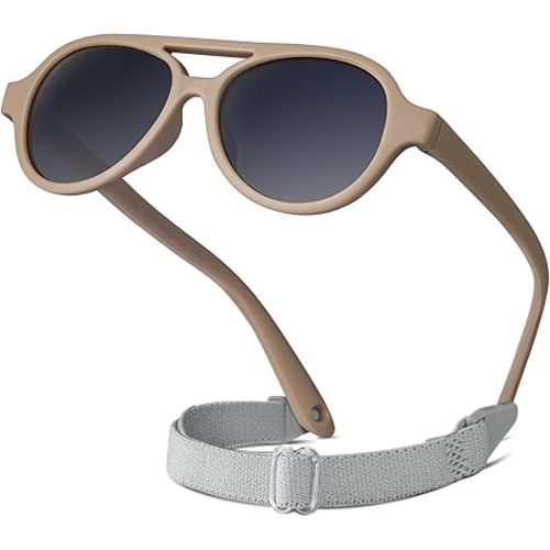 RIVBOS Baby Aviator Wrap Polarized UV400 Sunglasses Soft Frame Secure Strap Toddler,Infant and Newborn (0-18 Months) RBK068