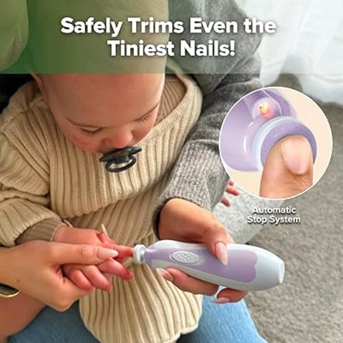 Electric Baby Nail File Kit for Toenails and Fingernails with 6 Replacement Heads & Storage Case, Lavender