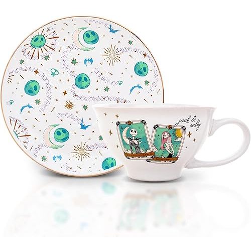 Nightmare Before Christmas Disney The Tarot Cards Ceramic Teacup and Saucer | Tea Party Set For Coffee, Espresso, Mocha